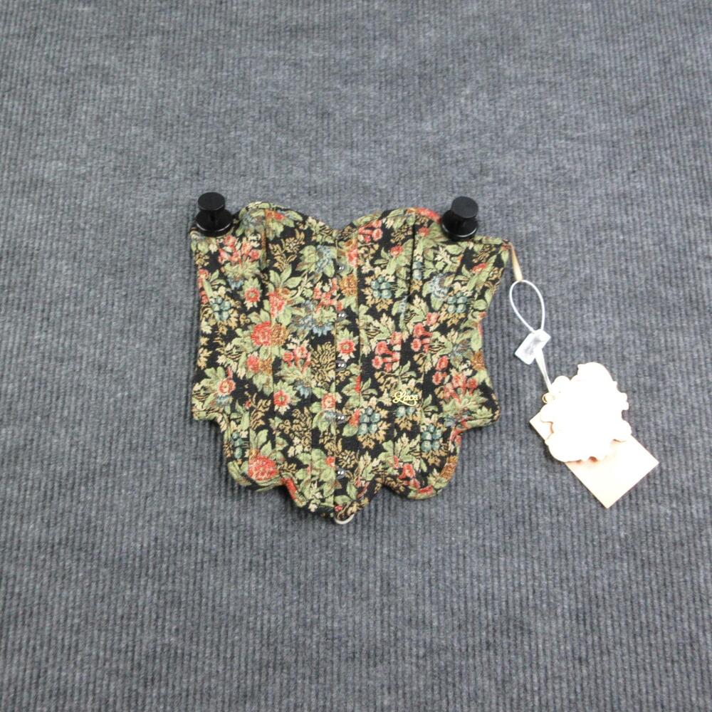 Lace Made Corset Overbust Womens XS Black Brocade Floral Boned Lace Up NWT